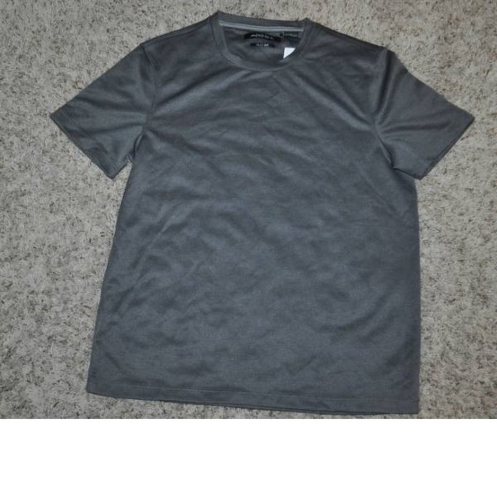 Mens T-Shirt Gray Small Dry Knit Slim Fit Short Sleeve Crew Oxford Axist